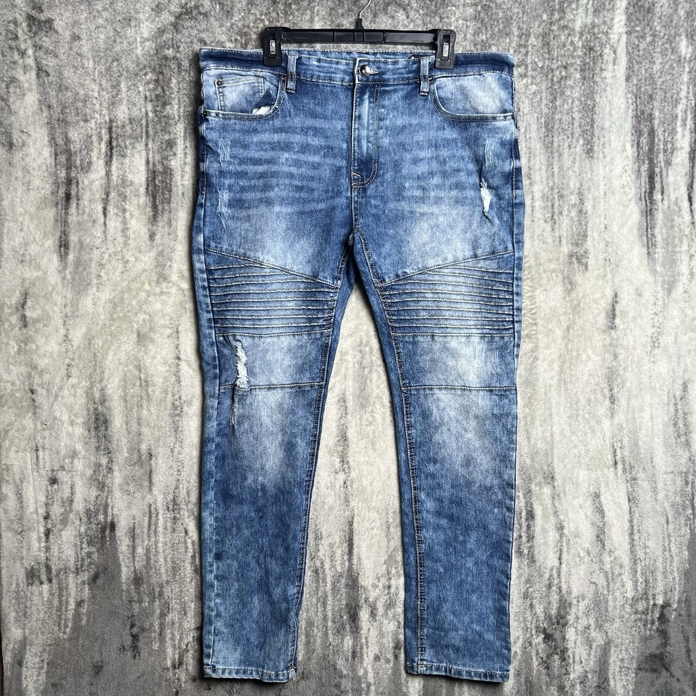 Southpole Jeans Mens 38x32 Distressed Skinny Medium Wash Denim Hip Hop Street